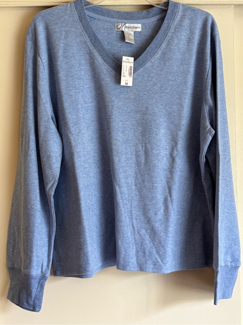 dressbarn Heathered Light Blue V-Neck Long Sleeve Medium Top - Buttery Soft -NWT